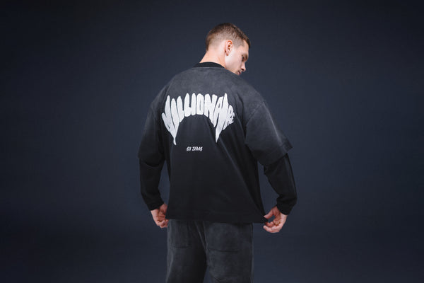 Longsleeve Millionaire washed black white logo
