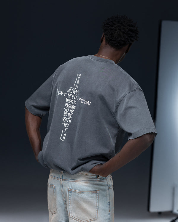T-shirt JESUS washed deep blue