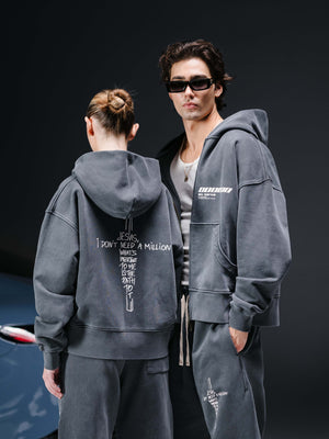 Zip-hoodie JESUS refined washed deep blue