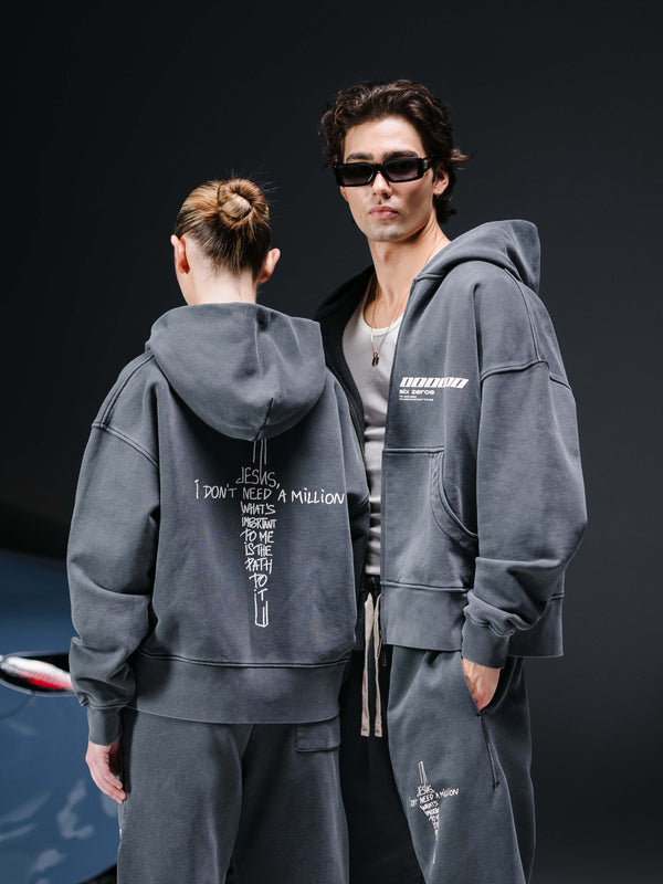 Zip-hoodie JESUS refined washed deep blue