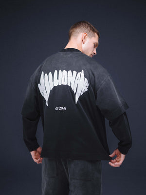 Longsleeve Millionaire washed black white logo