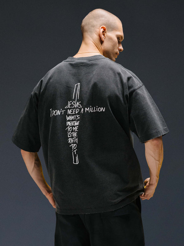T-shirt JESUS washed dark grey