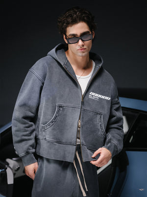 Zip-hoodie ONE washed deep blue