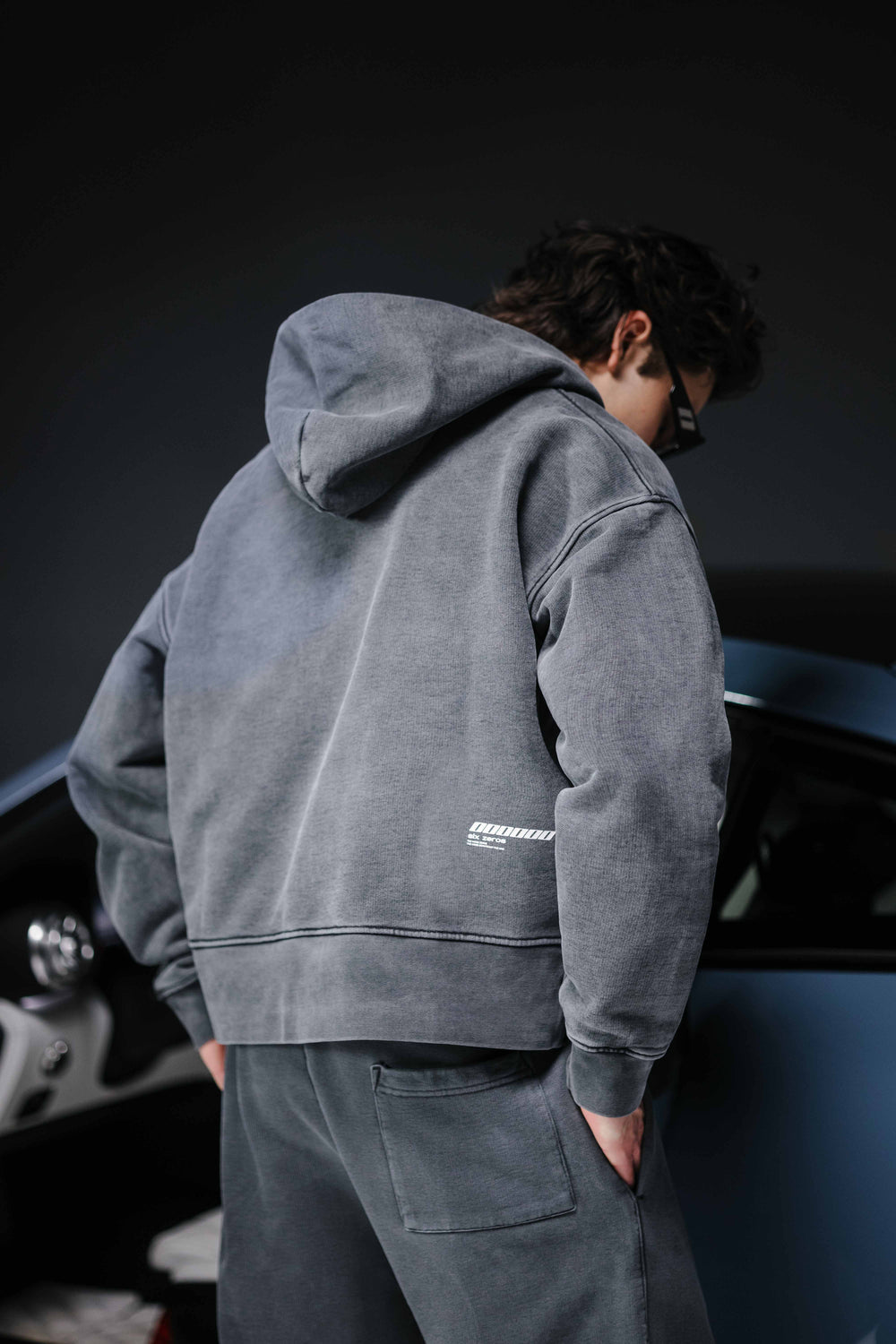 Zip-hoodie ONE washed deep blue