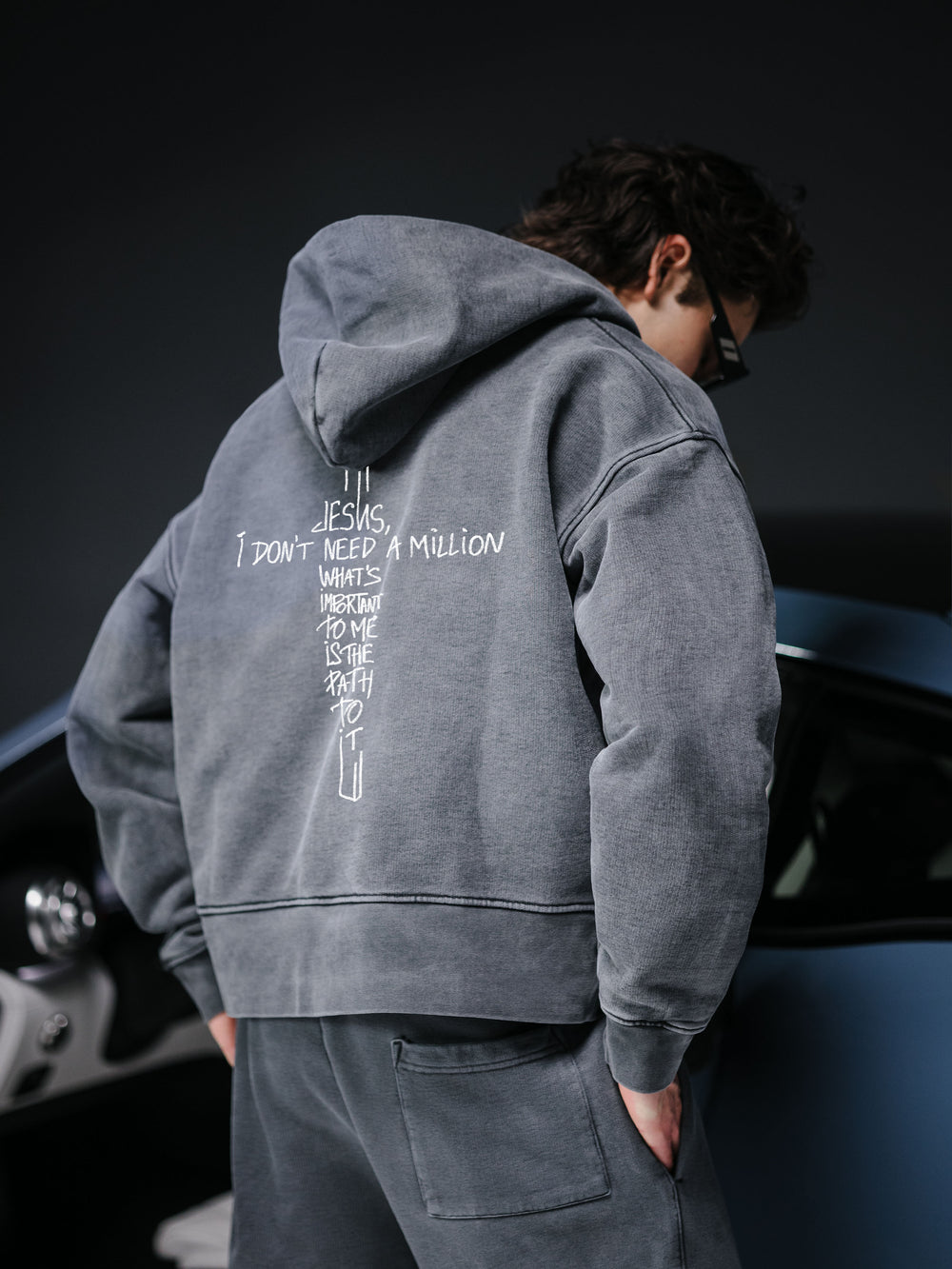 Zip-hoodie JESUS refined washed deep blue