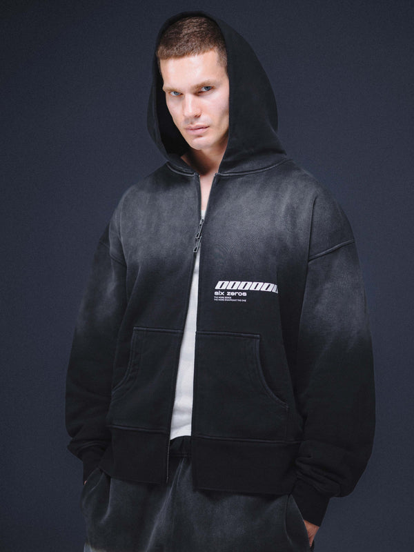 Zip-hoodie MILLIONAIRE washed black white logo