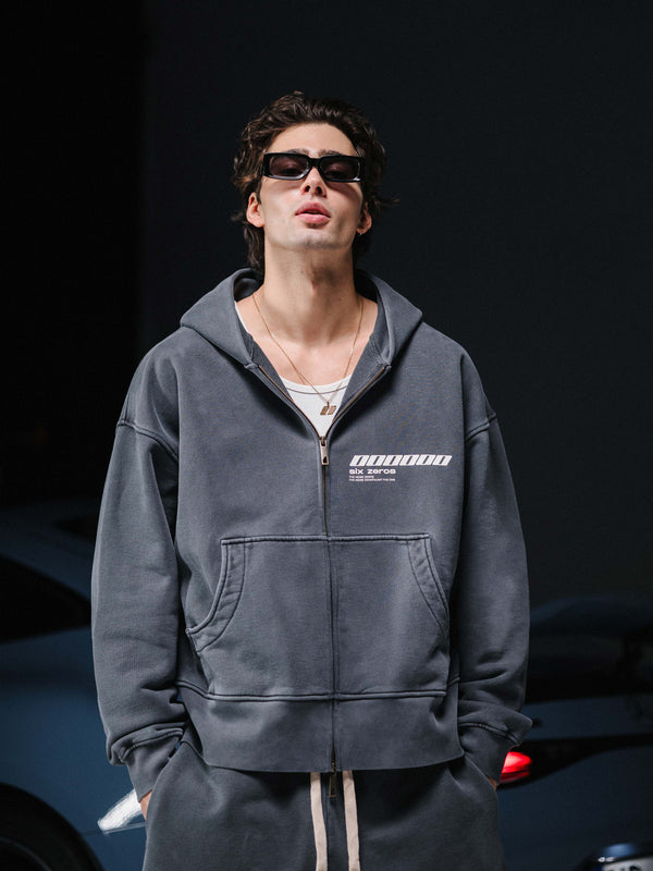 Zip-hoodie ONE washed deep blue