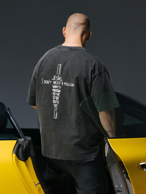 T-shirt JESUS washed dark grey