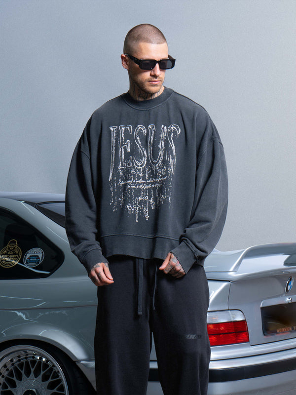 Sweatshirt JESUS washed black