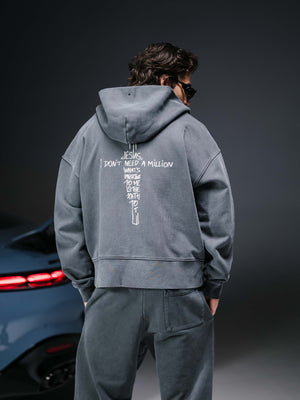 Zip-hoodie JESUS refined washed deep blue