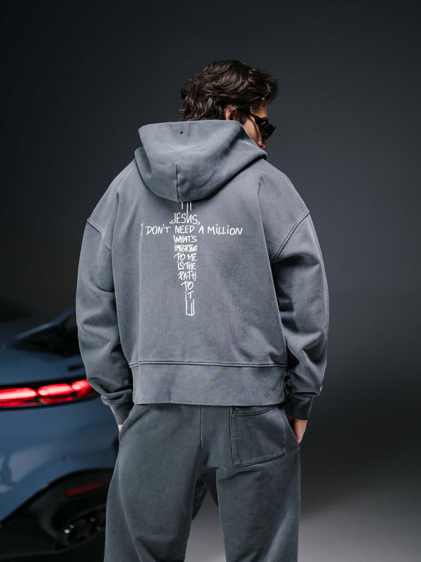 Zip-hoodie JESUS refined washed deep blue