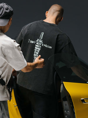 T-shirt JESUS washed dark grey