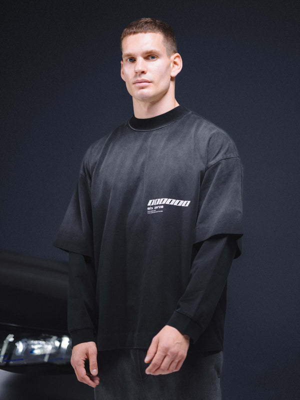 Longsleeve Millionaire washed black white logo