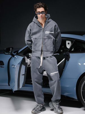 Zip-hoodie ONE washed deep blue