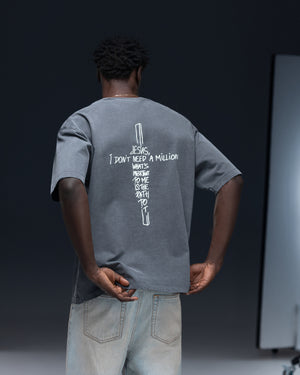 T-shirt JESUS washed deep blue