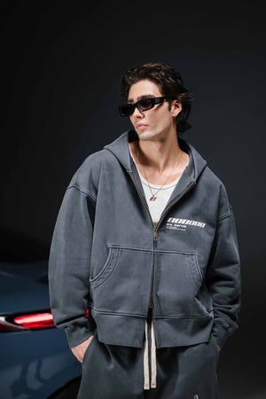 Zip-hoodie ONE washed deep blue