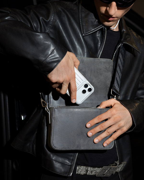 Men's leather bag THE ONE gray